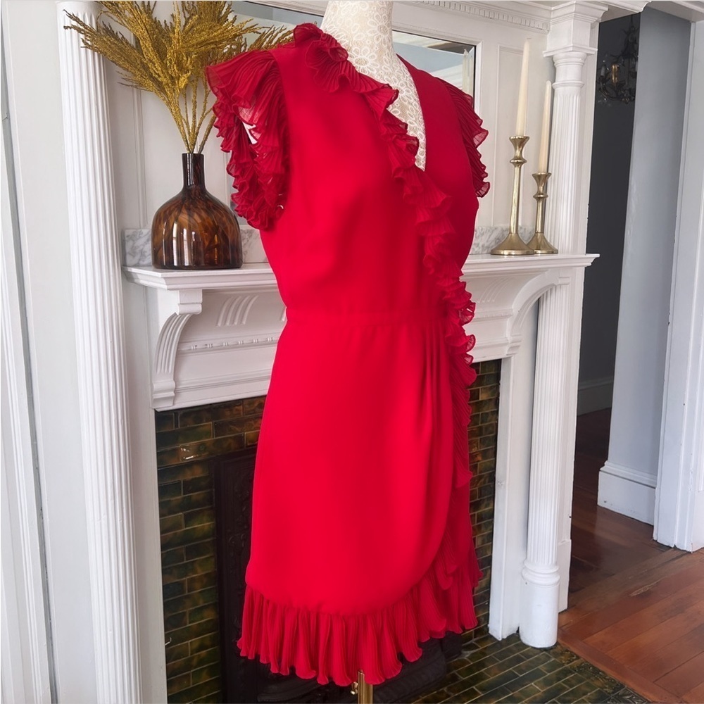 JILL STUART Red Flutter Ruffle Trim V-Neck Mini Dress‎ Size 6 - Picture 4 of 14